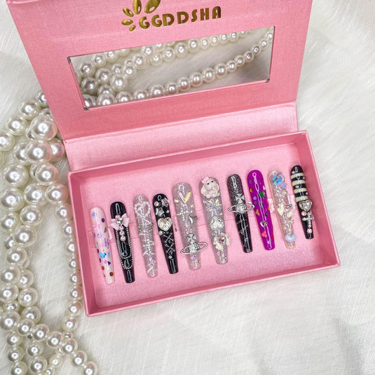 GGDDSHA Nails Press On Nails Medium Fake Nails FalseNails With 3D Flower Designs Nail Press Ons French TipHandmade Acrylic Artificial Nails Summer Natural Stick OnNails For Women,Bumble Luxe