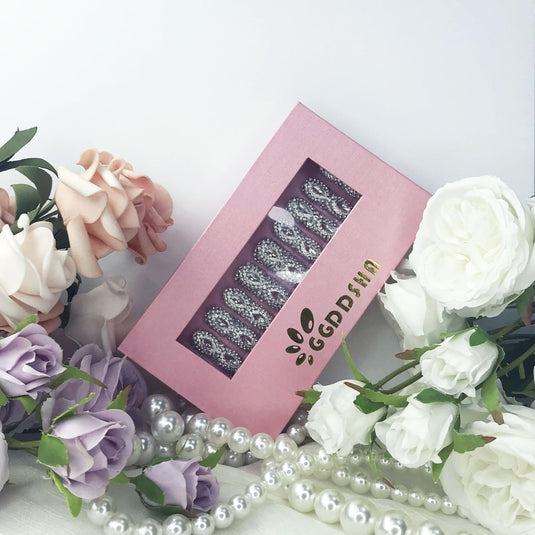 GGddsha Queen Of Haute Style Full Diamond Long AlmondPress On Nails PMMA Acrylic Handmade Nails Full Deluxe 3DCrystal Fake Nails,Glacial Empress