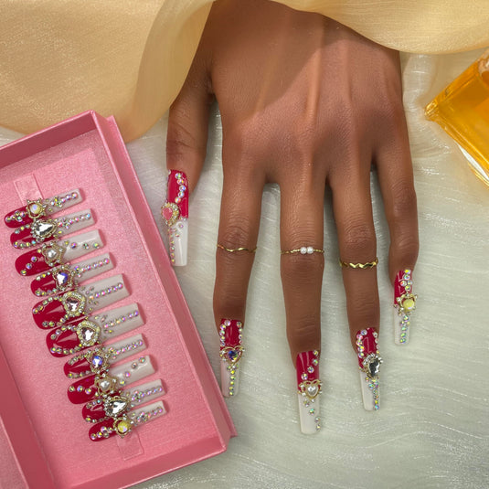 GGDDSHA Nails 10pcs Handmade Press On Nails - GlitterGold Diamond Extra Long Stiletto Reusable Gel UV FinishedFalse Nails, Designer Fashion 3D Hand-painted NailsMedium Size,Harmony Spark