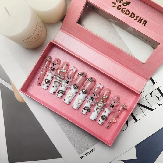 GGddsha 2024 New PMMA Acrylic Press On Nails StunningBling Nails, Rhinestone Fake Nails, Glitter Rhinestone NailsGradient Fake NailsEnchanted Duo