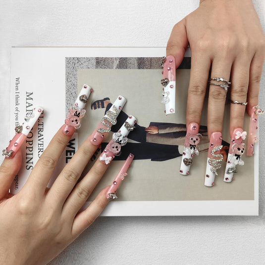 GGddsha 2024 New PMMA Acrylic Press On Nails StunningBling Nails, Rhinestone Fake Nails, Glitter Rhinestone NailsGradient Fake NailsEnchanted Duo