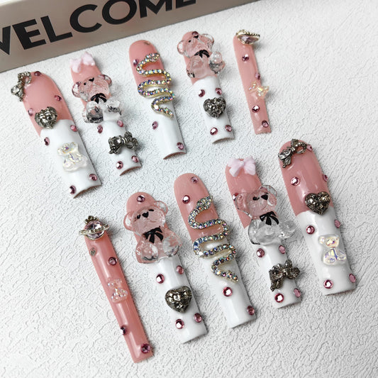 GGddsha 2024 New PMMA Acrylic Press On Nails StunningBling Nails, Rhinestone Fake Nails, Glitter Rhinestone NailsGradient Fake NailsEnchanted Duo