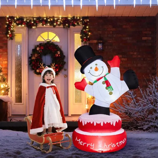 4.8FT Lighted Christmas Inflatable Decoration, Large Rotating Snowman With Motor, Funny Blow Up Yard Decorations With Built-in LED Lights For Holiday Party Front Yard Lawn Garden Decor