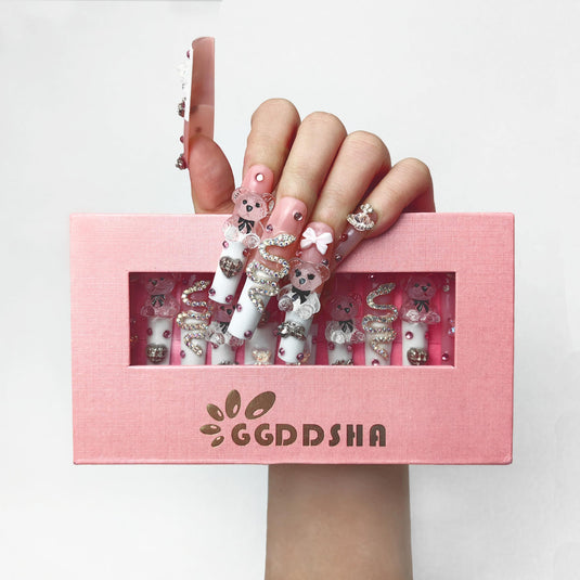 GGddsha 2024 New PMMA Acrylic Press On Nails StunningBling Nails, Rhinestone Fake Nails, Glitter Rhinestone NailsGradient Fake NailsEnchanted Duo