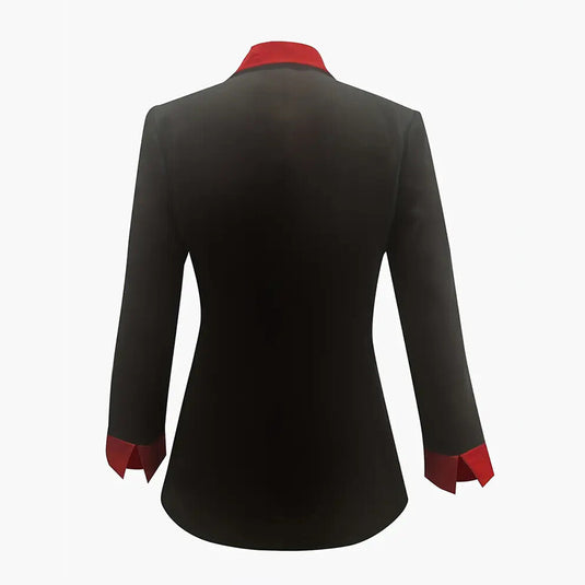 Women's Classic Notch Lapel Blazer, Double-Breasted Long Sleeve Jacket With Color-Block Waist Definition