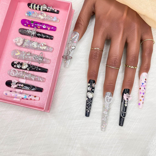 GGDDSHA Nails Press On Nails Medium Fake Nails FalseNails With 3D Flower Designs Nail Press Ons French TipHandmade Acrylic Artificial Nails Summer Natural Stick OnNails For Women,Bumble Luxe