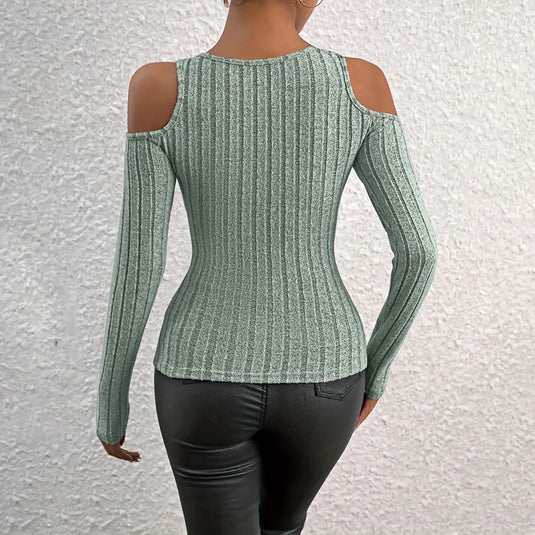 Women’s Ribbed Long Sleeve Top with Cut-Out Front