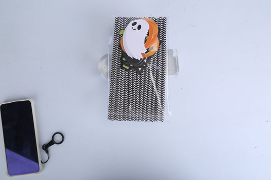 Set Of 25Pcs Halloween Party Striped Decorative Straws Disposable Drinking Straws Paper Straw Decor Happy Halloween Ghost Lantern Black Cat Halloween Party Supplies