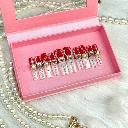 GGDDSHA Nails 10pcs Handmade Press On Nails - GlitterGold Diamond Extra Long Stiletto Reusable Gel UV FinishedFalse Nails, Designer Fashion 3D Hand-painted NailsMedium Size,Harmony Spark