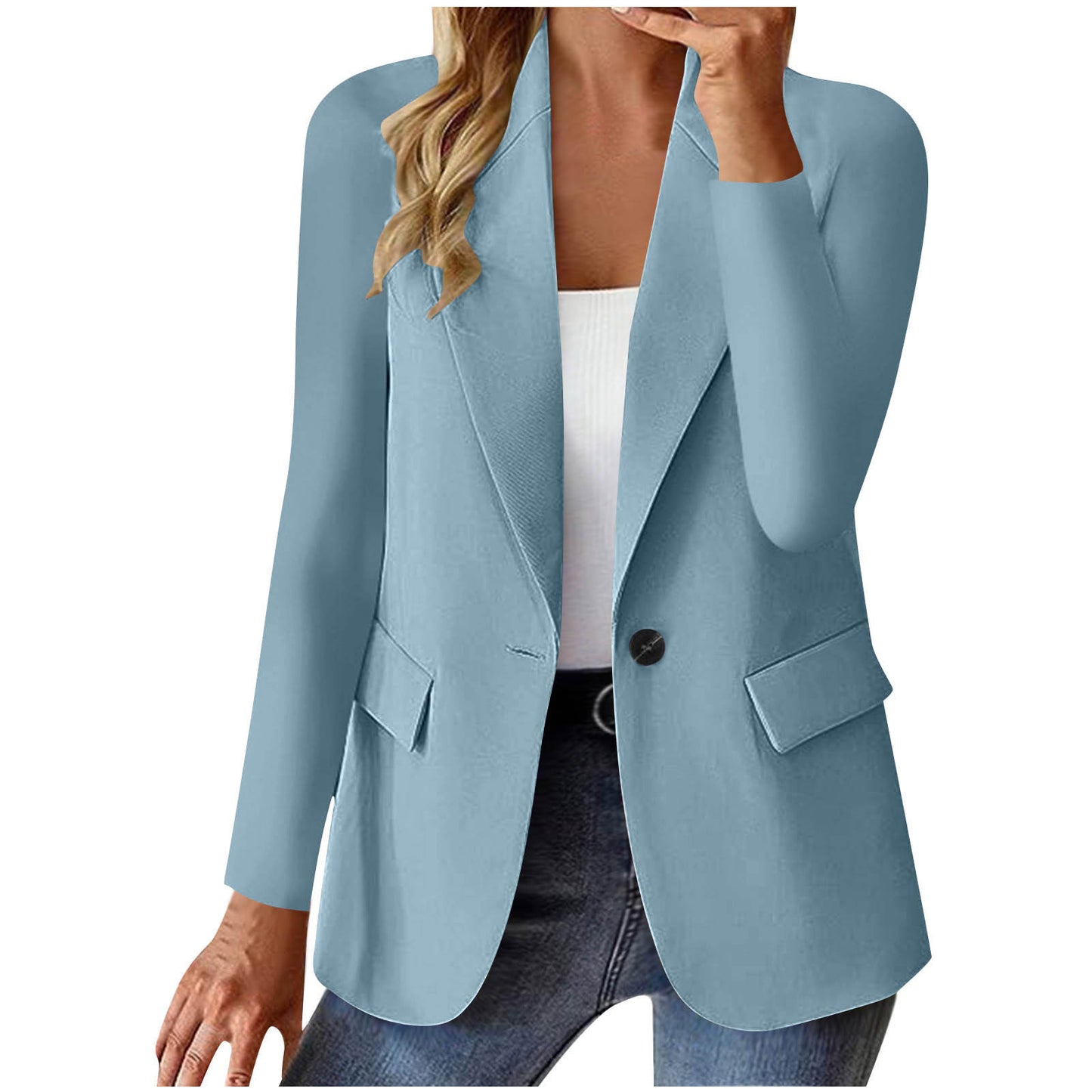 Trendy Womens Blazers Jackets Business Outfits Blue 3XL