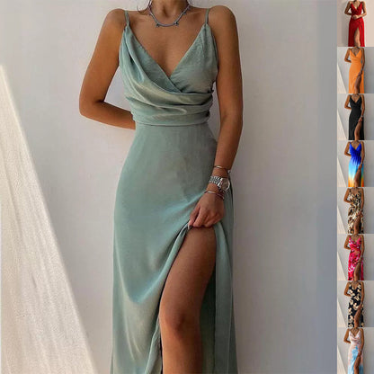 V-neck Slit Sling Sexy Summer Fashion Dresses For Women Clothing 1