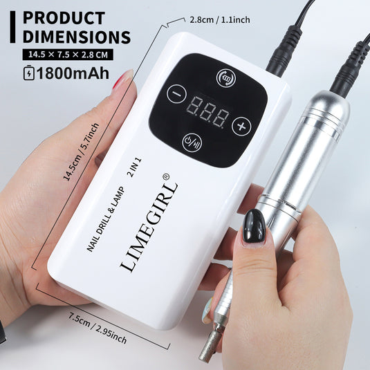 Portable Nail Drill Machine - 2-in-1 Portable Nail Drill Machine - 45000RPM Electric Professional Nail Lathe With LED Lamp - Nail Salon Dryer Electric Professional Nail Lathe With UV LED Light Nail