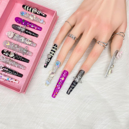 GGDDSHA Nails Press On Nails Medium Fake Nails  FalseNails With 3D  Flower Designs Nail Press Ons French TipHandmade Acrylic Artificial Nails Summer Natural Stick OnNails For Women,Bumble Luxe