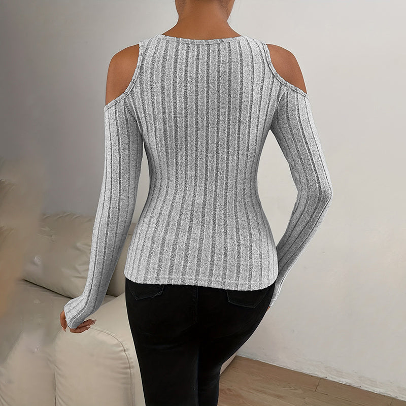 Women’s Ribbed Long Sleeve Top with Cut-Out Front