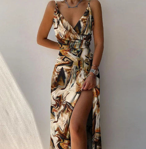 V-neck Slit Sling Sexy Summer Fashion Dresses For Women Clothing 13