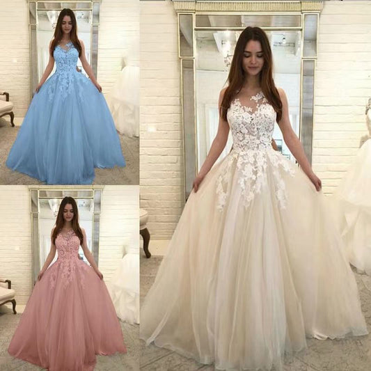 Women Wedding Dress Sleevless Flowers Lace Dress 1