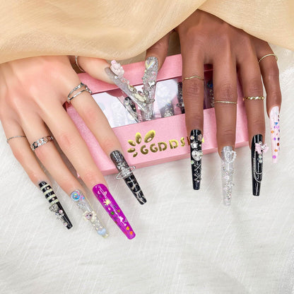 GGDDSHA Nails Press On Nails Medium Fake Nails  FalseNails With 3D  Flower Designs Nail Press Ons French TipHandmade Acrylic Artificial Nails Summer Natural Stick OnNails For Women,Bumble Luxe