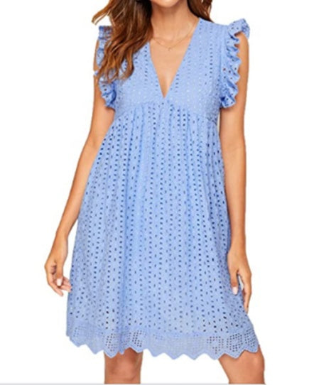 Summer Sleeveless Jacquard Cutout V-Neck Beach Dress 9