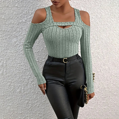 Women’s Ribbed Long Sleeve Top with Cut-Out Front