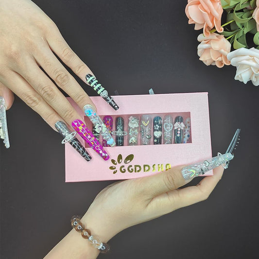 GGDDSHA Nails Press On Nails Medium Fake Nails  FalseNails With 3D  Flower Designs Nail Press Ons French TipHandmade Acrylic Artificial Nails Summer Natural Stick OnNails For Women,Bumble Luxe