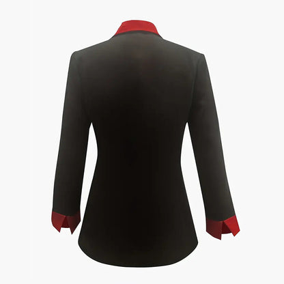 Women's Classic Notch Lapel Blazer, Double-Breasted Long Sleeve Jacket With Color-Block Waist Definition