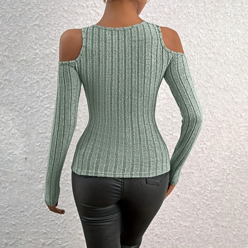 Women’s Ribbed Long Sleeve Top with Cut-Out Front
