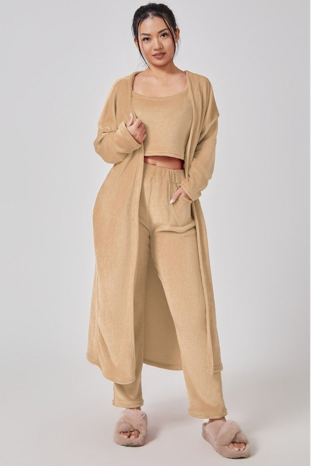 Cozy Pajama 3 Piece Lounge Set Women Winter Dress 10