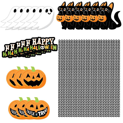 Set Of 25Pcs Halloween Party Striped Decorative Straws Disposable Drinking Straws Paper Straw Decor Happy Halloween Ghost Lantern Black Cat Halloween Party Supplies
