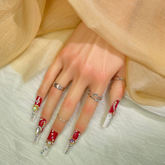 GGDDSHA Nails 10pcs Handmade Press On Nails - GlitterGold Diamond Extra Long Stiletto Reusable Gel UV FinishedFalse Nails, Designer Fashion 3D Hand-painted NailsMedium Size,Harmony Spark