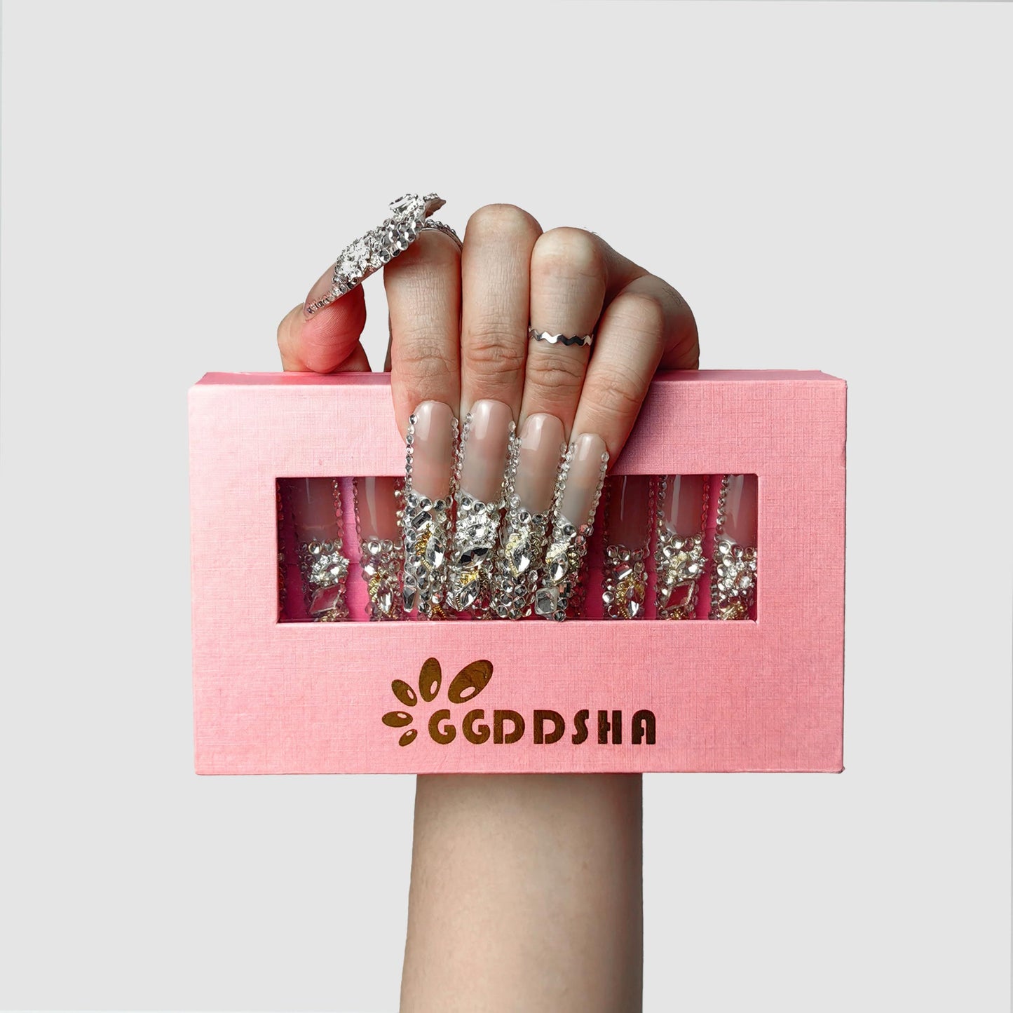 GGddsha 2024 New PMMA Acrylic Press On Nails StunningBling Nails, Rhinestone Fake Nails, Glitter Rhinestone NailsGradient Fake NailsCrystal Cascade