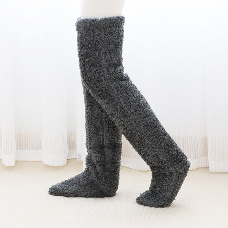Over Knee High Fuzzy Long Socks Winter Warm Cold Leg Knee Joint 8