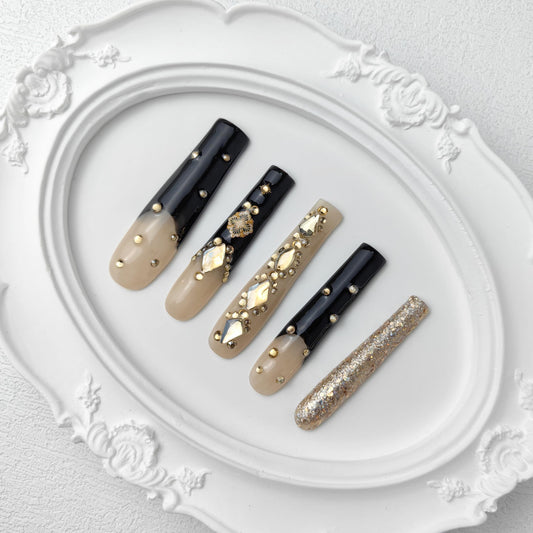 GGDDSHA Nails Handmade Press On Nails Long PinkDesign By Nail Technician, Handmade Painted Nail ArtReusable Stick On Nails In S,M,L 3Sizes,Eclipse Elegance