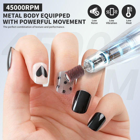 Portable Nail Drill Machine - 2-in-1 Portable Nail Drill Machine - 45000RPM Electric Professional Nail Lathe With LED Lamp - Nail Salon Dryer Electric Professional Nail Lathe With UV LED Light Nail